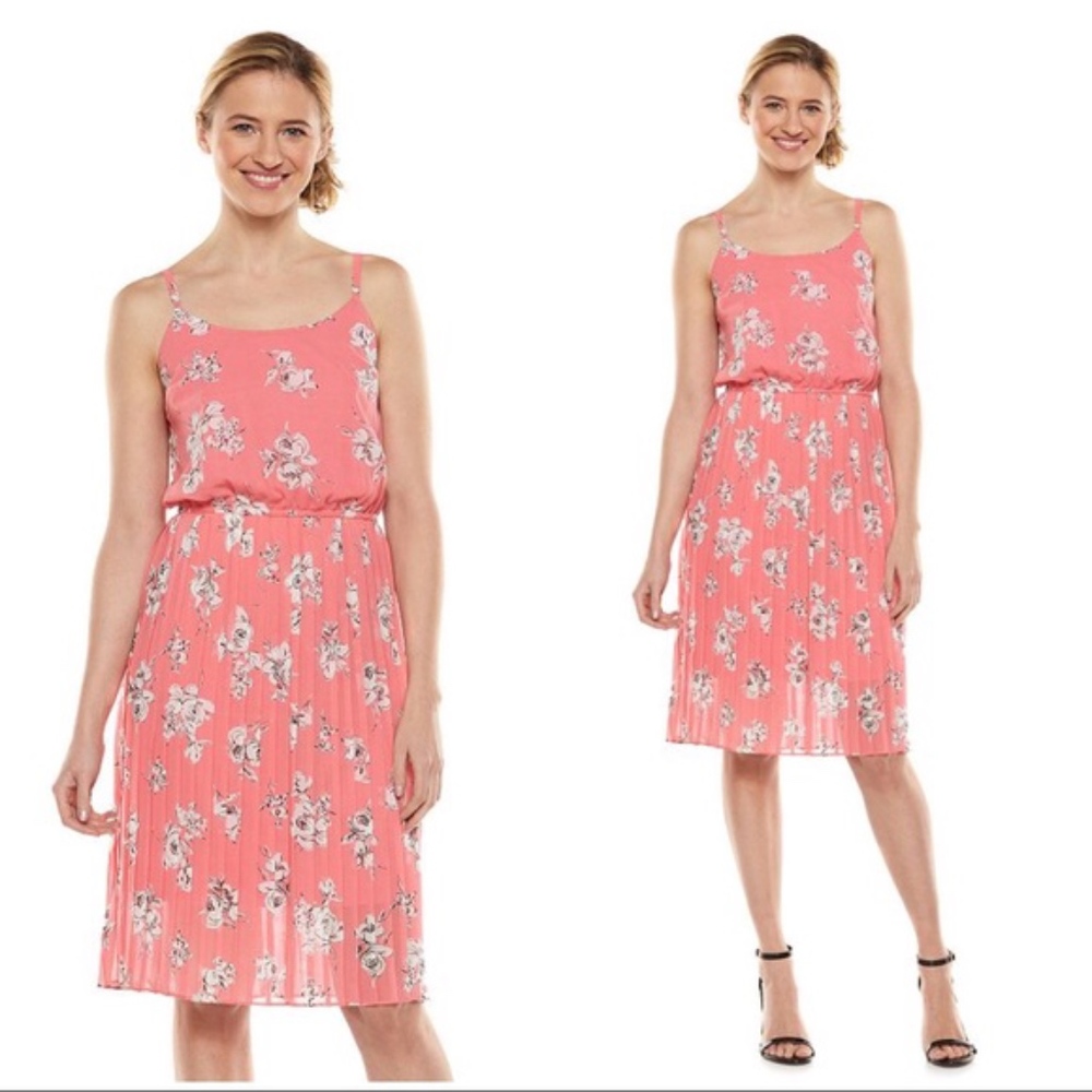 ELLE Women’s Pink Floral Pleated Party Midi Dress - Picture 2 of 5